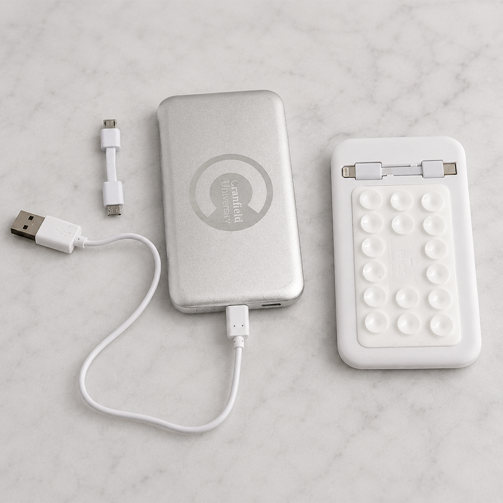 One portable charger showing the suction on the other side. 