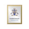 Framed document with Cranfield University logo and text on a white background