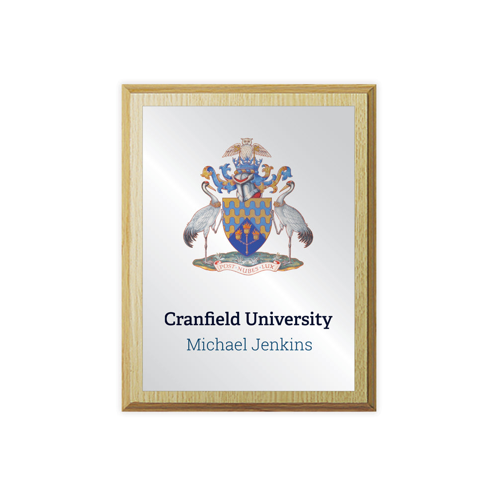 Framed print with Cranfield University logo and text on a white background